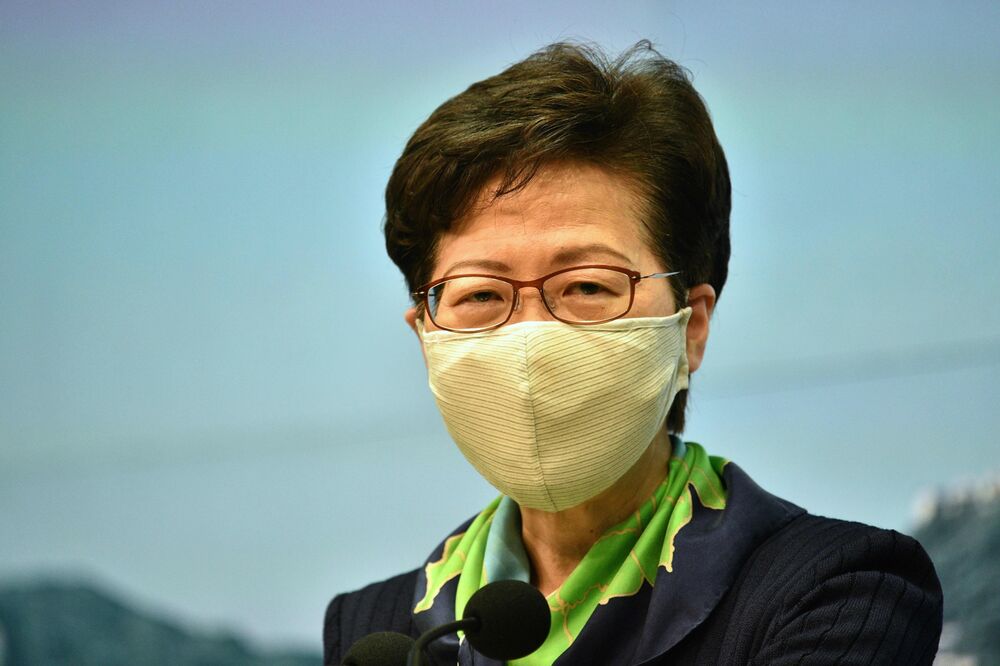 Carrie Lam speaks during a press conference at the government headquarters in Hong Kong on Aug. 18