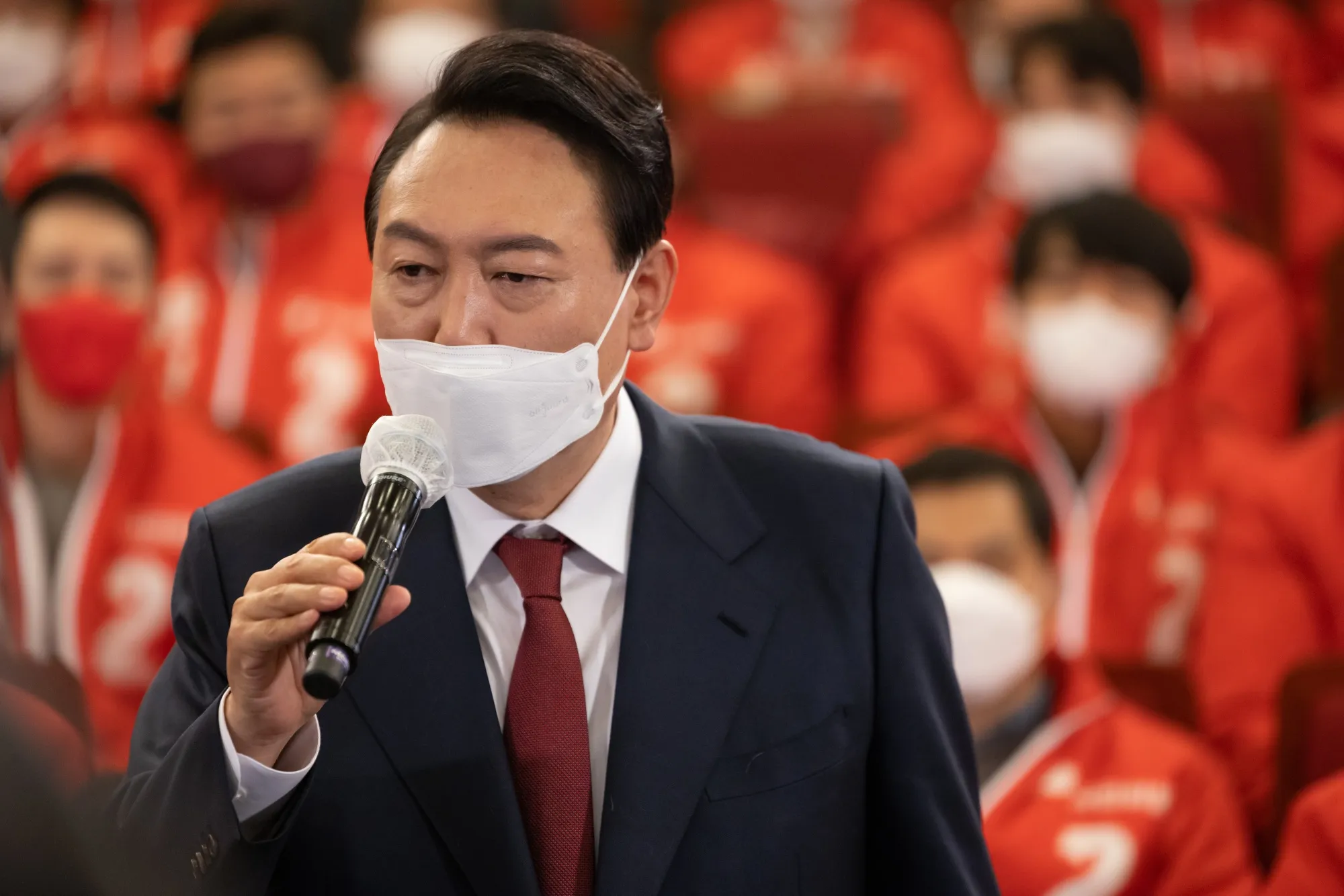 Yoon Suk-yeol speaks at his campaign office in the National Assembly in Seoul on March 9.