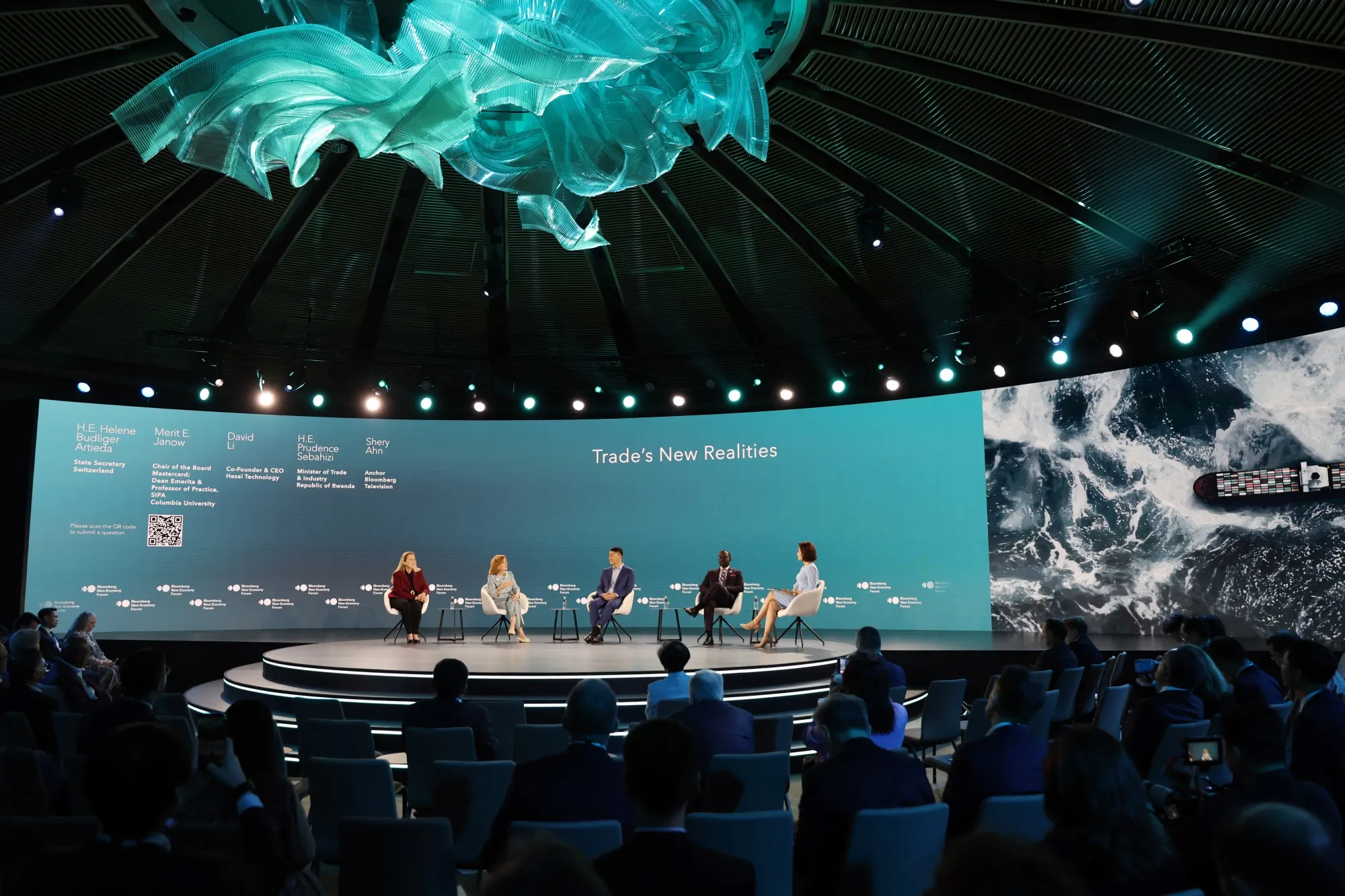 Speakers at the Bloomberg New Economy Forum in Singapore on Nov. 19.