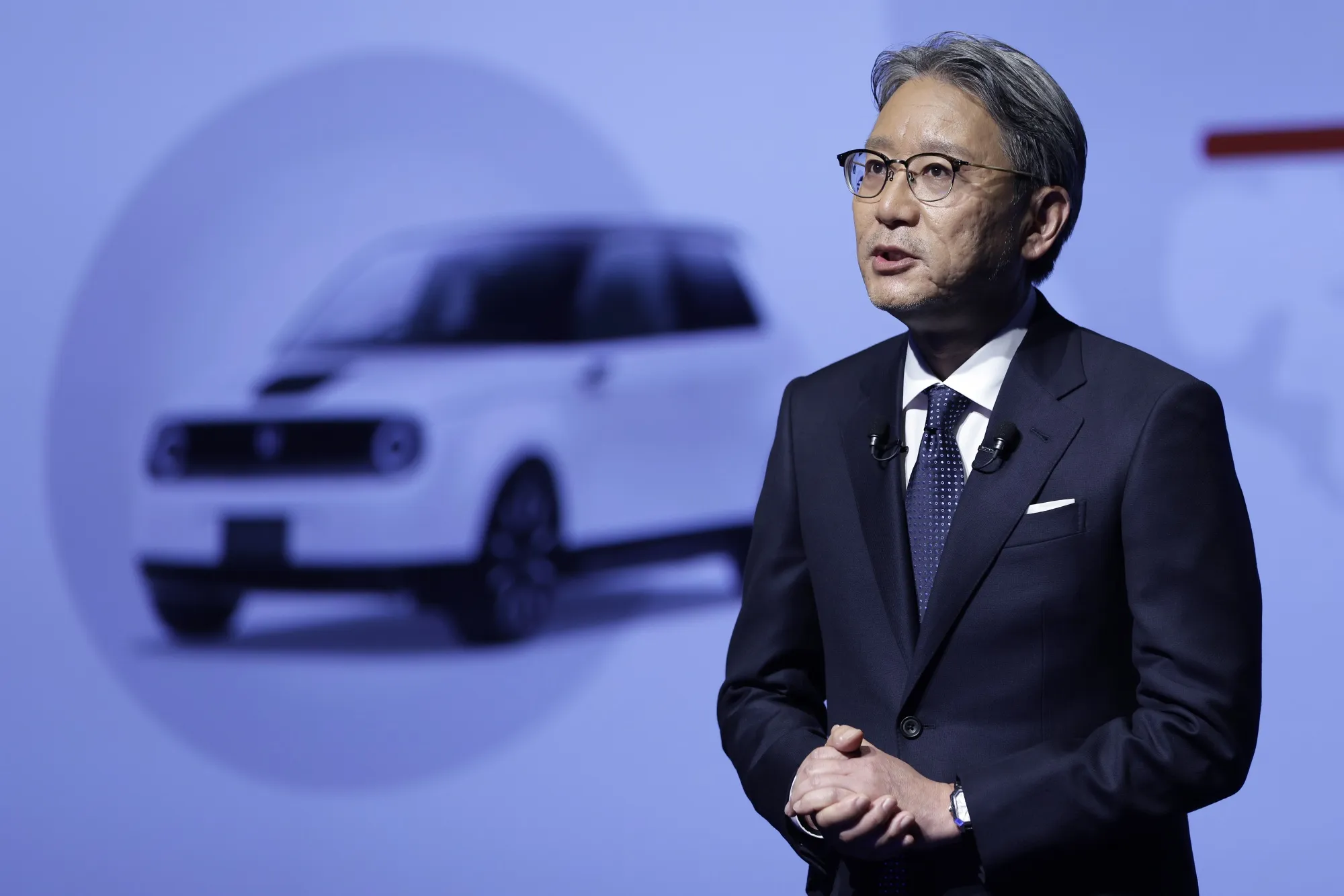 Toshihiro Mibe&nbsp;speaks during a news conference in Tokyo on April 23.