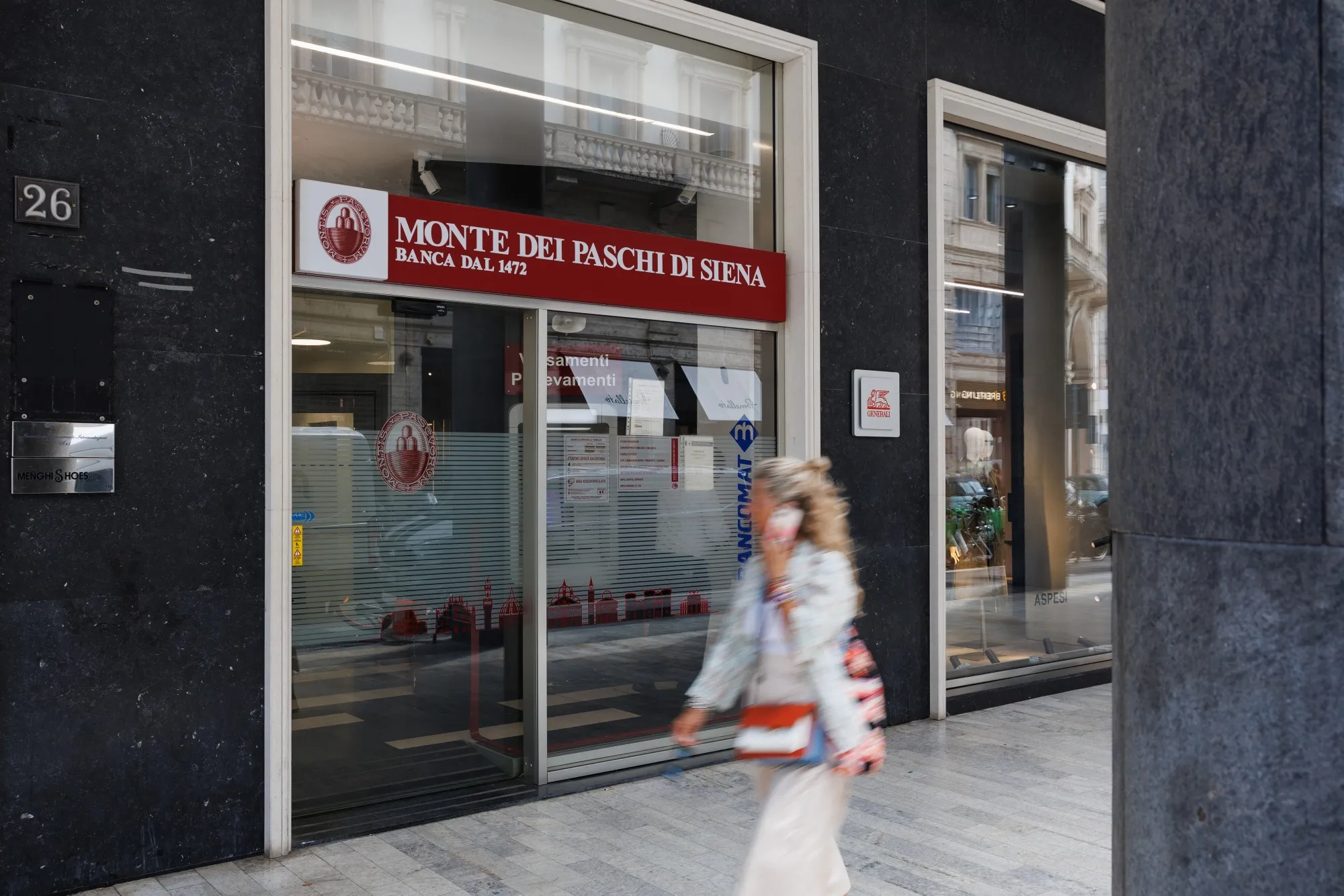 A Monte dei Paschi di Siena SpA bank branch in Milan.