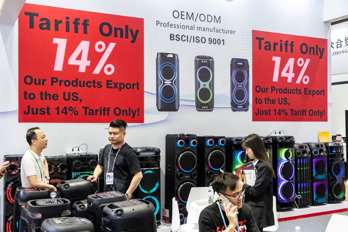 At a major Hong Kong electronics exhibition, some Chinese companies say they are exploring ways to lower or skirt tariffs while others plan to wait them out (Luz Ding/Bloomberg)