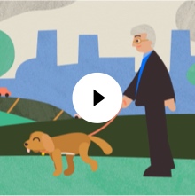man walking a puppy illustartion