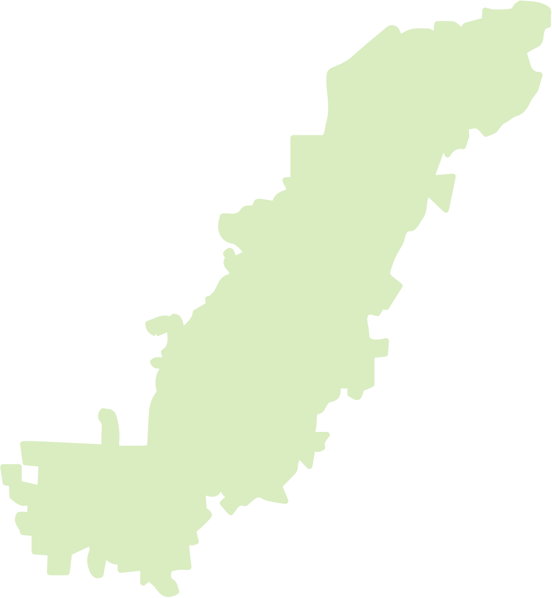 Map outline of appalachia mountain range